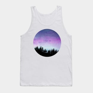 Purple and Blue Galaxy Sky - Watercolour Landscape with Tree Silhouette Tank Top